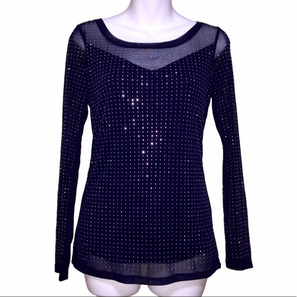 INC Navy blue long sleeve studded top